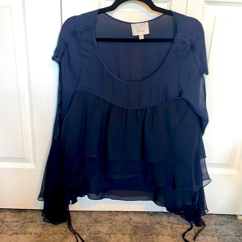 Cinq à Sept Deep Blue Ruffled Blouse